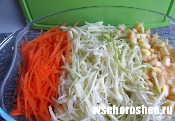Вкусный салат из белокочанной капусты - порезанные овощи