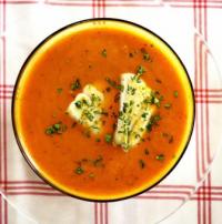Рецепт как приготовить вкусный Суп из печеных овощей с жареной рыбой